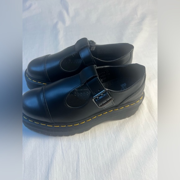 Dr Martens Bethan Polished Smooth leather Platform Black Ladies 8 NWOB - Picture 4 of 10